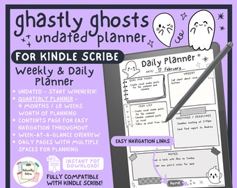 Kindle Scribe Ghastly Ghosts Undated Planner | Weekly & Daily Planner | Quarterly Planner - 18 Weeks | Digital Template Instant Download PDF