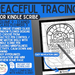 Kindle Scribe Peaceful Tracing Book Volume 9 - Stained Glass Flowers 3 Instant Download PDF Clickable Link Scribe Mindfulness Pen Trace Book