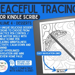 Kindle Scribe Peaceful Tracing Book Volume 4 - Delicious Desserts Digital Template Instant Download PDF Clickable Links Scribe Mindfulness