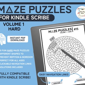 Kindle Scribe Maze Puzzle Book | Volume 1 - Hard | Digital Template Instant Download PDF | Clickable Links for Scribe | Kids Brain Teaser