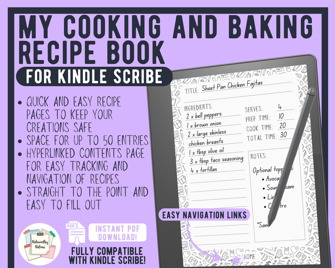 Kindle Scribe Cooking and Baking Recipe Book up to 50 Empty Recipe