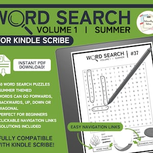 Kindle Scribe Word Search Puzzle Book | Volume 1 - Summer | Digital Template | Instant Download PDF | Clickable Links for Scribe | Word Find