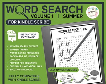 Kindle Scribe Woordzoekerpuzzelboek | Deel 1 - Zomer | Digitale sjabloon | Direct PDF downloaden | Klikbare links voor Scribe | Woord vinden