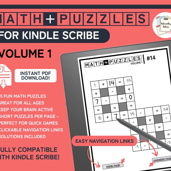 Kindle Scribe Math Puzzle Book | Volume 1 | Digital Template | Instant Download PDF | Clickable Links for Scribe | Brain Teaser Challenge