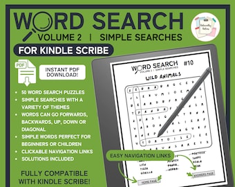 Kindle Scribe Woordzoekerpuzzelboek | Deel 2 - Eenvoudige zoekopdrachten | Digitale sjabloon Direct downloaden PDF | Klikbare links Woordzoeker