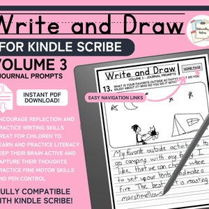 Kindle Scribe Write and Draw Kids Book | Volume 3 - Journal Prompts | Digital Template Instant Download PDF | Reflection Writing Sketchbook
