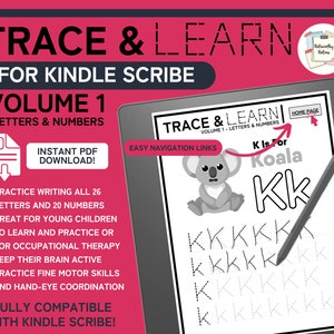 Kindle Scribe Trace and Learn Kids Book / Volumen 1 - Letras y números / Plantilla digital Descarga instantánea PDF / Educación en habilidades motoras finas