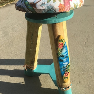 Surf Table Bar Height Saddle Stool- Driftwood & Mint