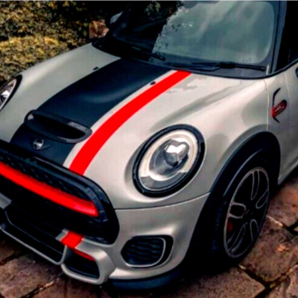 Mini Cooper Bonnet Stripes Vinyl Graphics Decals Racing Epic Adhesive Stripes for Hood #Love Mini