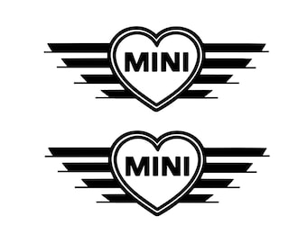 Mini Cooper Heart Wing Vinyl Decal: Mirror, Door, Window Sticker