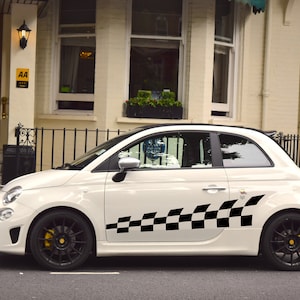 Fiat 500 Abarth Side Skirt Stickers: Racing Checkered Decals