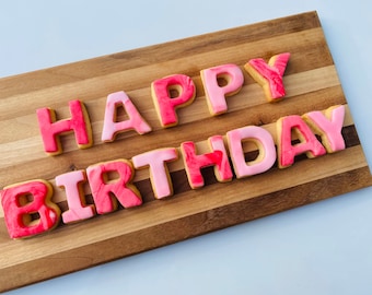 Happy Birthday Letter Iced Biscuits - Personalise - Letterbox Gift - Alphabet Cookies