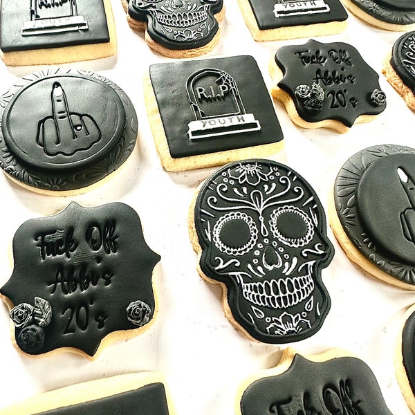 Death to my 20's Biscuits -  RIP Twenties Biscuits - Death to 20s Party -  Gothic Party Biscuits - Death to my 30's