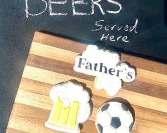 Fathers Day Beer and Football Biscuits - PreOrder Available - Father Day Gift - Dad Biscuits - Fooball Biscuits - Letterbox Gift