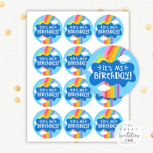 Birthday Party Stickers instant download, Birthday Sticker, Rainbow Tags, Rainbow Birthday labels, Rainbow Party Stickers, PNG, JPG