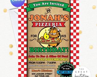 Editable Chef Invitation, Turning SIX invitation, Pizza Party Invite, Chef invite, Garfield Birthday Invite, Canva template