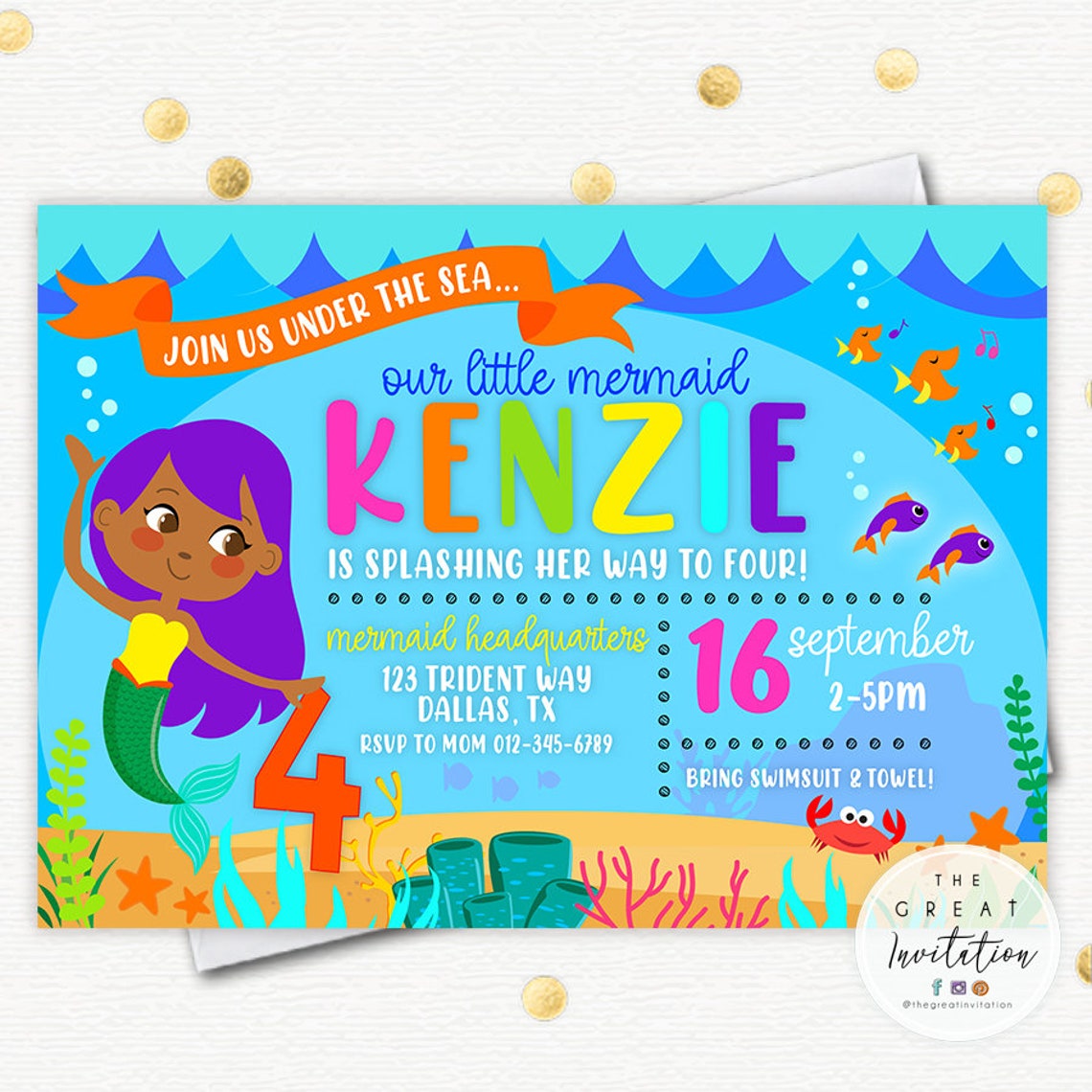 Mermaid Birthday Invite, Under the Sea Birthday Invite, Little Mermaid ...