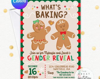 Convite de Natal com Biscoito de Gengibre para Revelação de Gênero, Festas de Inverno (Arquivo Canvas)