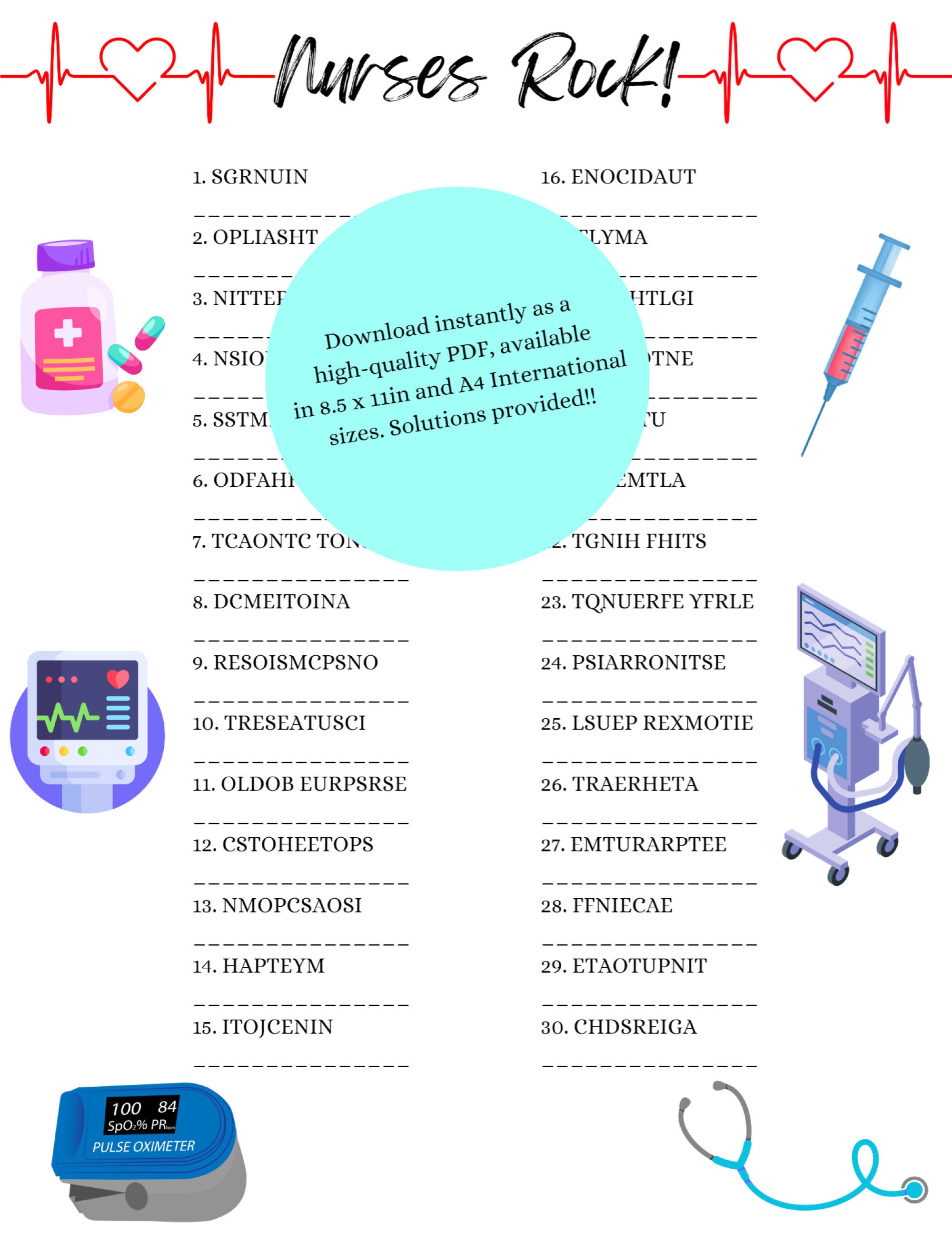 Nurse Word Search and Word Scramble Puzzle Game Combo, Perfect for ...