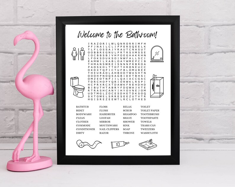 Bathroom Word Search, Restroom Word Search, Your Phone Word