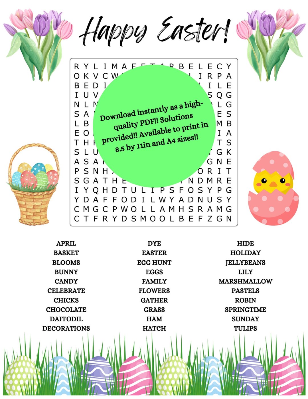 Happy Easter Word Search Puzzle Game to Celebrate Easter Holiday