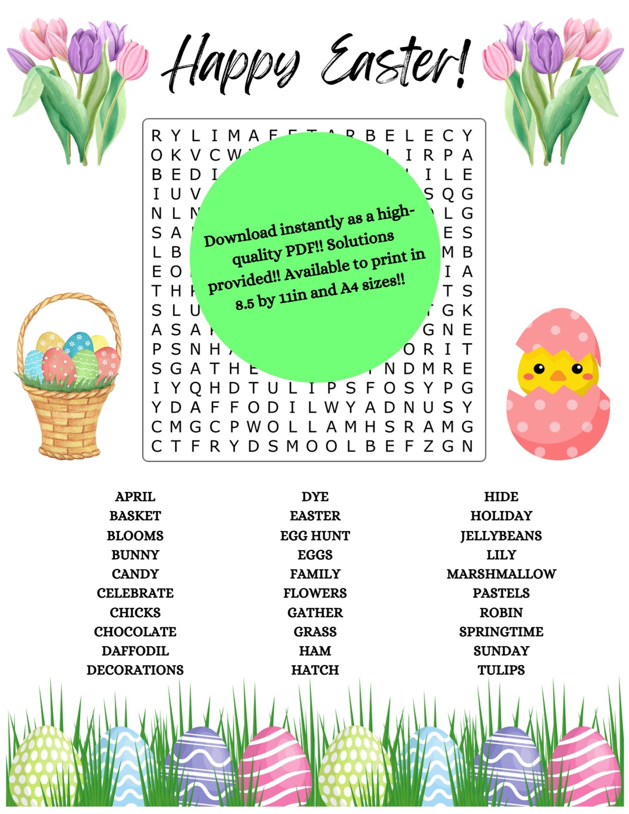 Happy Easter Word Search Puzzle Game to Celebrate Easter Holiday