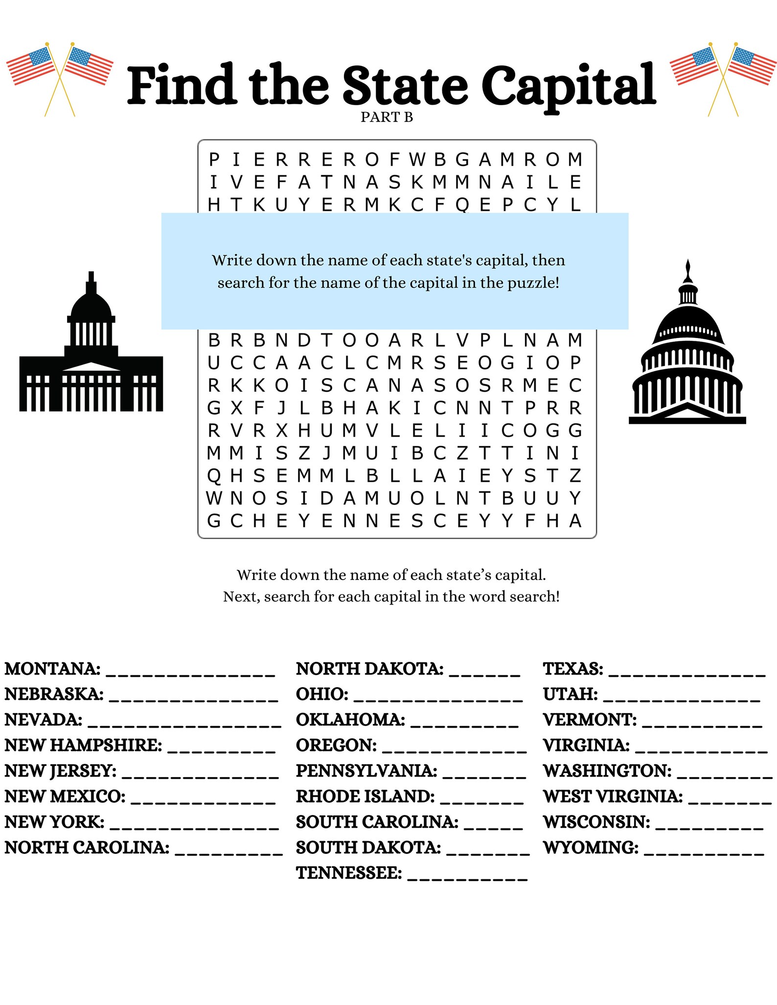 US State Capitals Word Search 4 Pack Printable Game for Students Teachers Parents - Etsy
