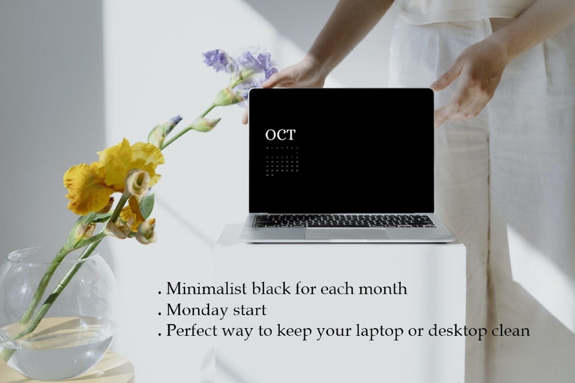 2024 Monthly Calendar Wallpaper Minimalist Desktop Black Etsy