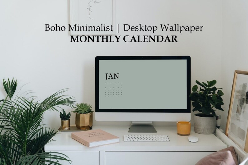 2024 Monthly Calendar Wallpaper Minimalist Desktop Boho Etsy
