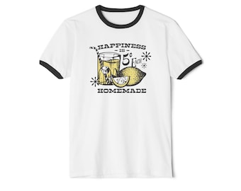 Camiseta unisex de algodón con ribetes "Homemade Happiness", divertida y divertida, ideal para el verano, ideal como regalo para amantes de las bebidas.