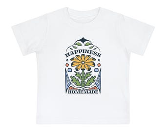 Camiseta para bebé "La felicidad es hecha en casa", camiseta para niño pequeño, ropa bonita para bebé, regalo para padres primerizos, ropa floral para bebé