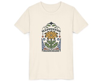 Camiseta juvenil "La felicidad es hecha en casa", camiseta infantil de verano, regalo para reuniones familiares, top de algodón ecológico, ropa de juego para el día a día.