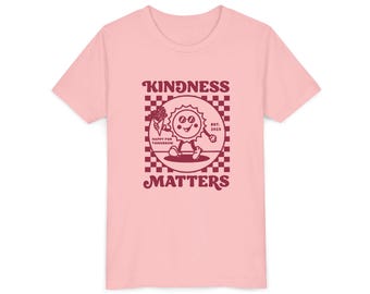 Camiseta infantil "Kindness Matters", manga corta juvenil, regalo para niños, mensaje positivo, regalo de cumpleaños, estilo veraniego.