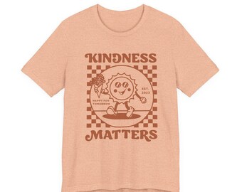 Camiseta de manga corta "Kindness Matters" color melocotón - Unisex, ropa informal, regalo, verano, temática de bondad, vibras positivas, moda de tendencia