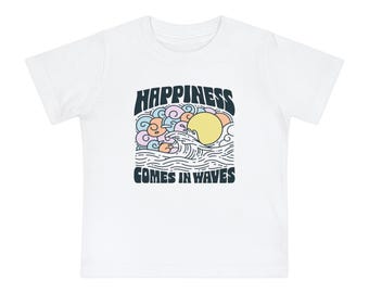 Camiseta de bebé Sunny Vibes, bonita camiseta de verano, regalo para niños pequeños, ropa de playa, divertida camiseta gráfica, la felicidad viene en olas