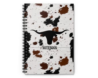 Cowprint Spiral Notebook - Rural Western Cattle Theme, Ruled Line Journal for Country Living, Black and White Spotted Notepad, Farmhouse