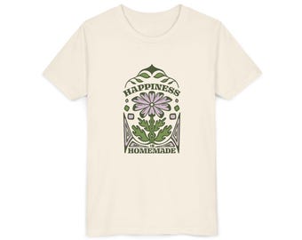 Camiseta juvenil "La felicidad es casera", linda camiseta infantil, camiseta con vibras positivas, regalo para jóvenes, cumpleaños o cualquier ocasión familiar.