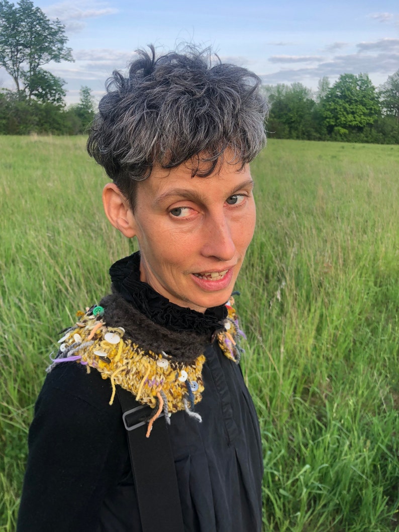 Golden Art Collar - Wearable Art - Knit Crochet / Hand Spun Art Yarn ...
