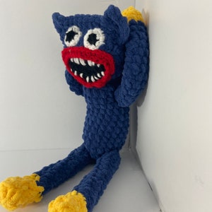 Huggy wuggy crocheted,blue huggy wuggy, stuffed huggy wuggy,safe toy, plushie huggy wuggy, plushie monster,creepy critter, scary toy, image 3