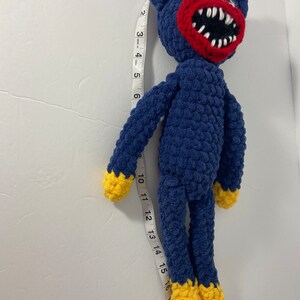 Huggy wuggy crocheted,blue huggy wuggy, stuffed huggy wuggy,safe toy, plushie huggy wuggy, plushie monster,creepy critter, scary toy, image 9