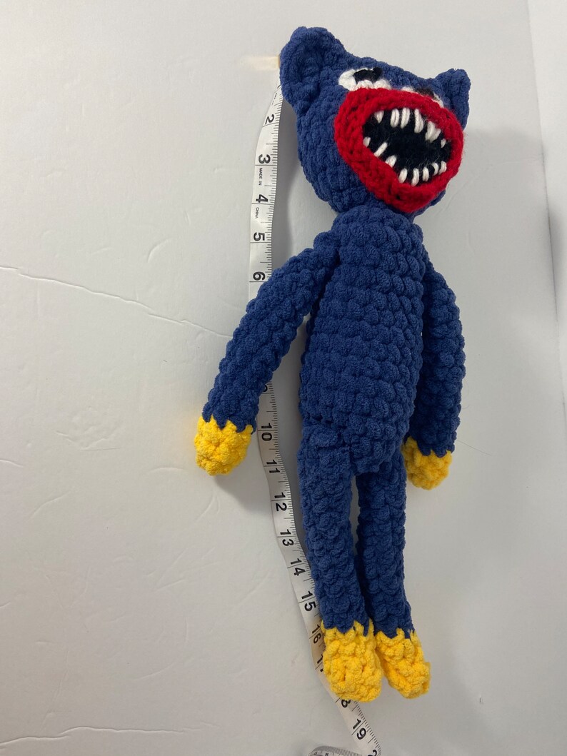 Huggy wuggy crocheted,blue huggy wuggy, stuffed huggy wuggy,safe toy, plushie huggy wuggy, plushie monster,creepy critter, scary toy, image 9