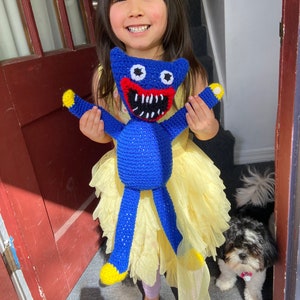 Huggy wuggy crocheted,blue huggy wuggy, stuffed huggy wuggy,safe toy, plushie huggy wuggy, plushie monster,creepy critter, scary toy, image 10