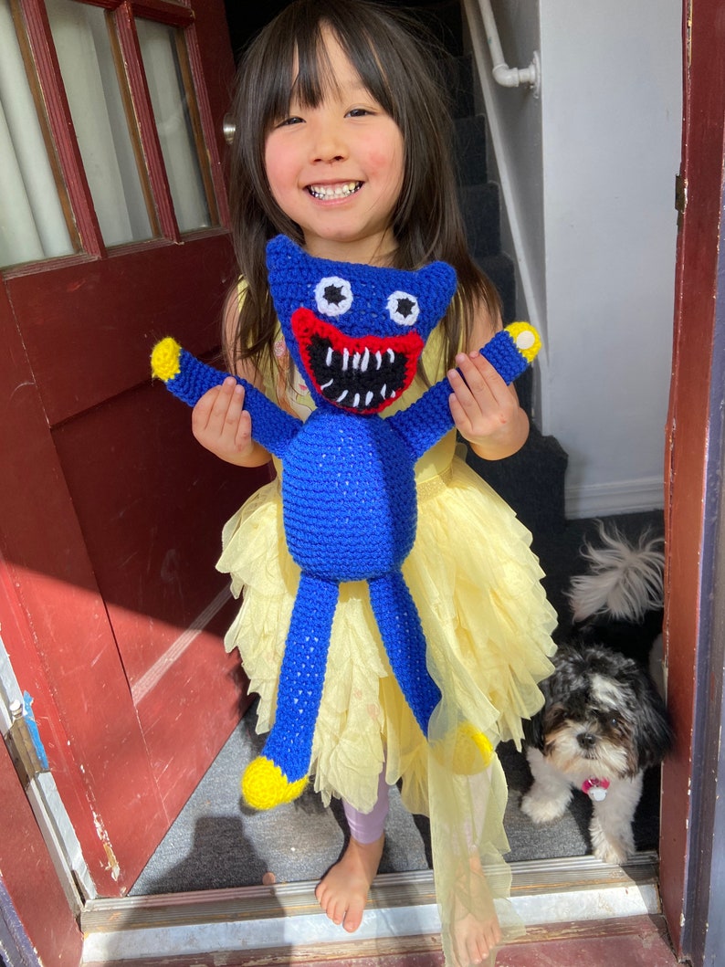 Huggy wuggy crocheted,blue huggy wuggy, stuffed huggy wuggy,safe toy, plushie huggy wuggy, plushie monster,creepy critter, scary toy, image 10