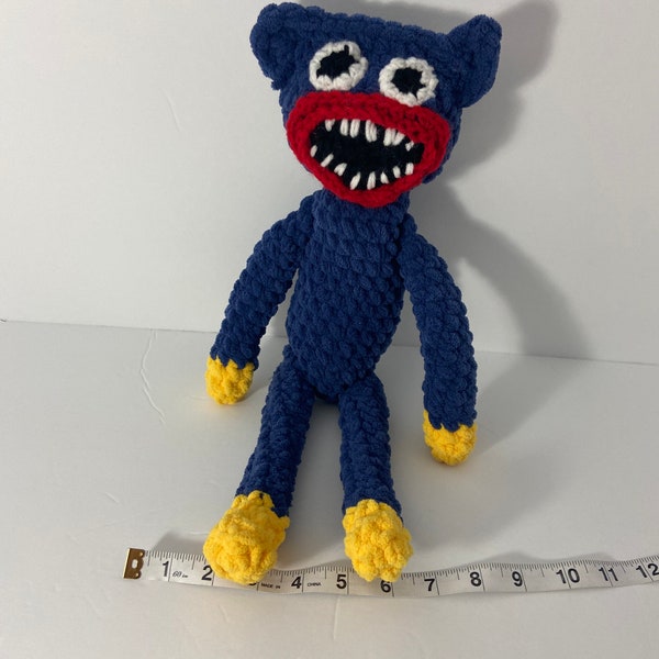 Huggy wuggy crocheted,blue huggy wuggy, stuffed huggy wuggy,safe toy, plushie huggy wuggy, plushie monster,creepy critter, scary toy,