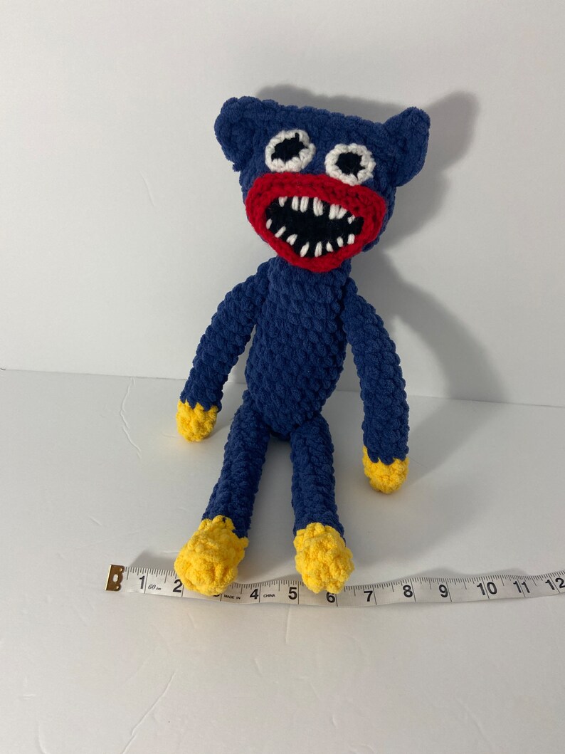 Huggy wuggy crocheted,blue huggy wuggy, stuffed huggy wuggy,safe toy, plushie huggy wuggy, plushie monster,creepy critter, scary toy, image 1