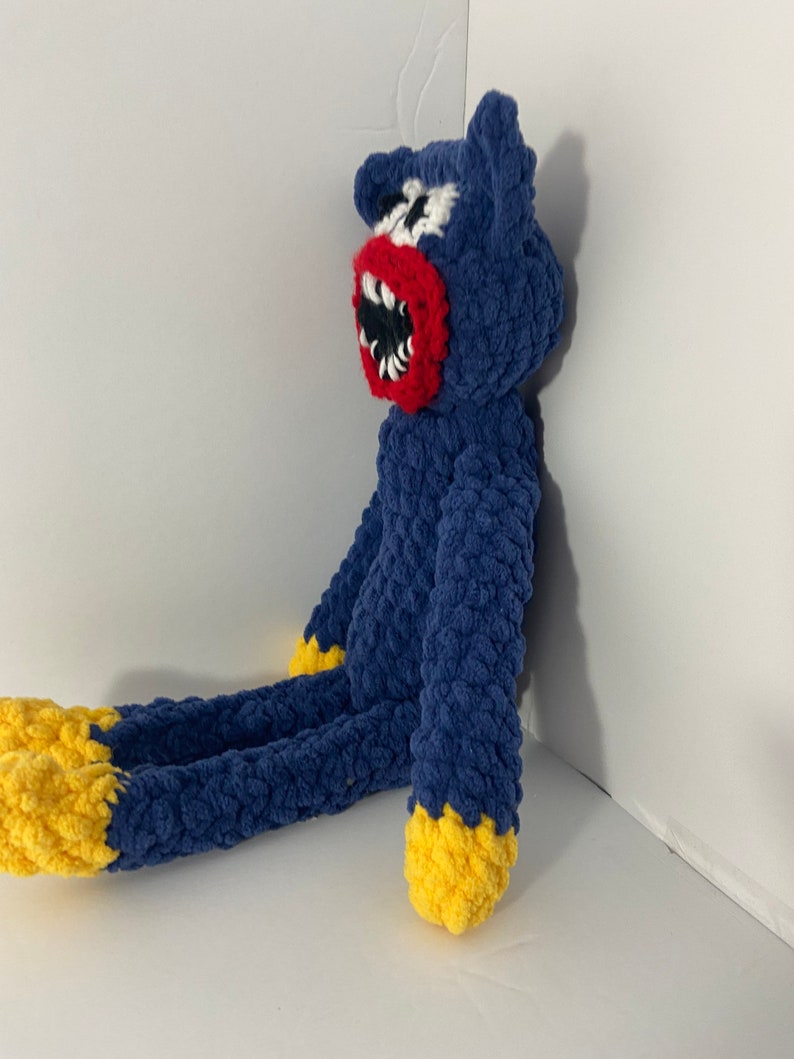 Huggy wuggy crocheted,blue huggy wuggy, stuffed huggy wuggy,safe toy, plushie huggy wuggy, plushie monster,creepy critter, scary toy, image 6