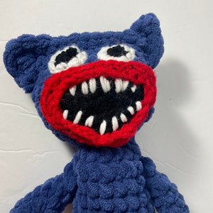 Huggy wuggy crocheted,blue huggy wuggy, stuffed huggy wuggy,safe toy, plushie huggy wuggy, plushie monster,creepy critter, scary toy, image 7