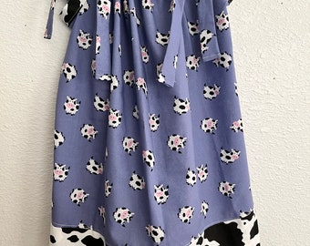 Country Cowgirl Blue Pillowcase Dress featuring Cow Print- 3T