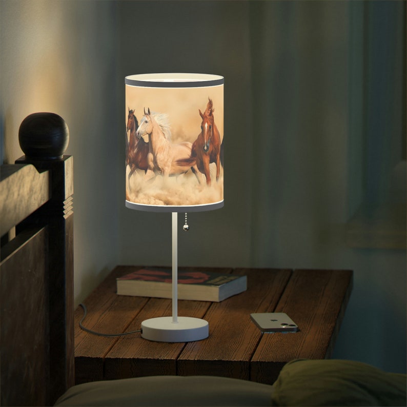 Horse Print Table Lamp, Beautiful Horses Table Lamp, Horse Lover