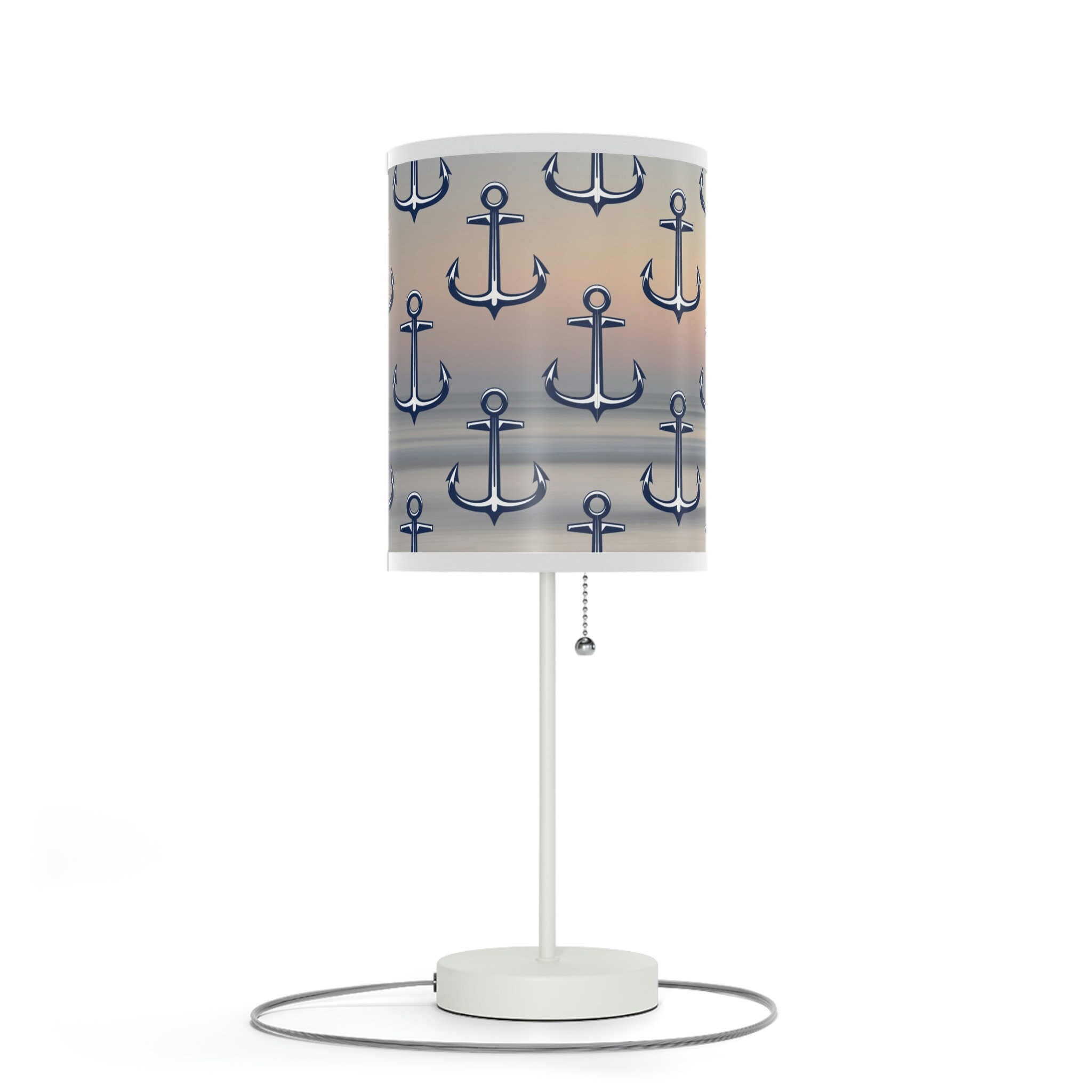 Nautical Print Table Lamp, Coastal Table Lamp, Anchor Lamp, Sea Life